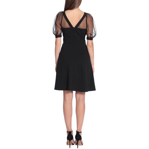 Maggy London Women's Black Mesh Illusion Short Sleeve Dress Size 2 NWT - Picture 3 of 10